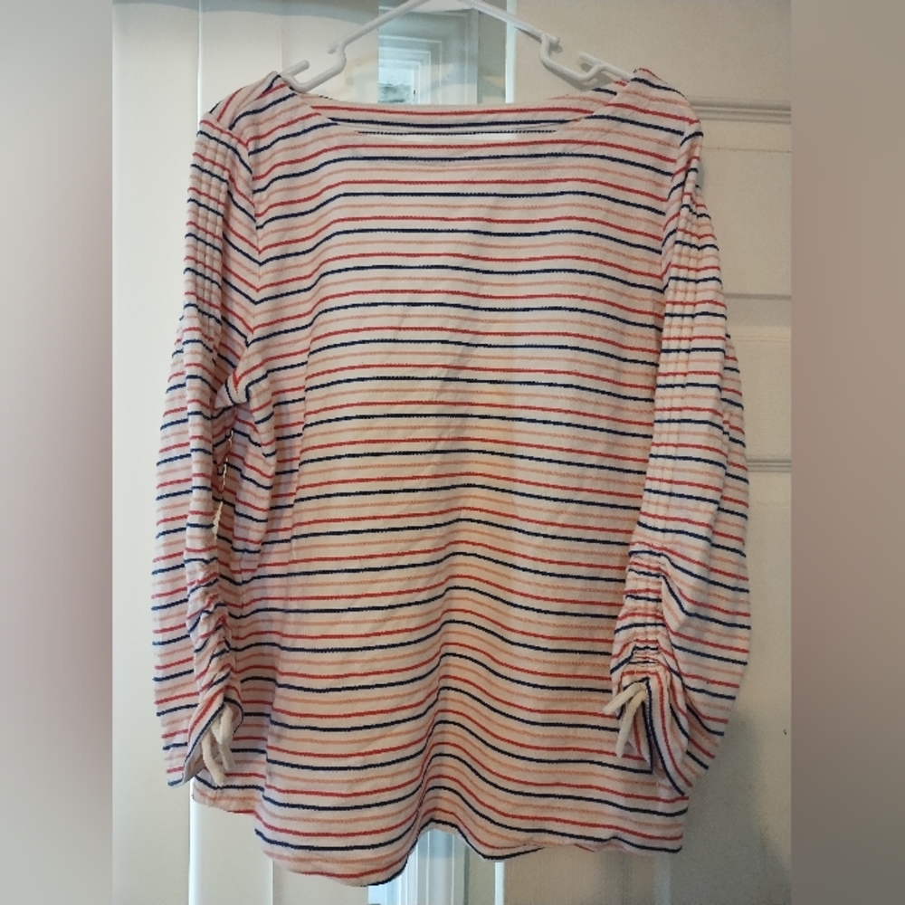 Talbots Striped Shirt Adjustable Cinched Sleeve Size Large